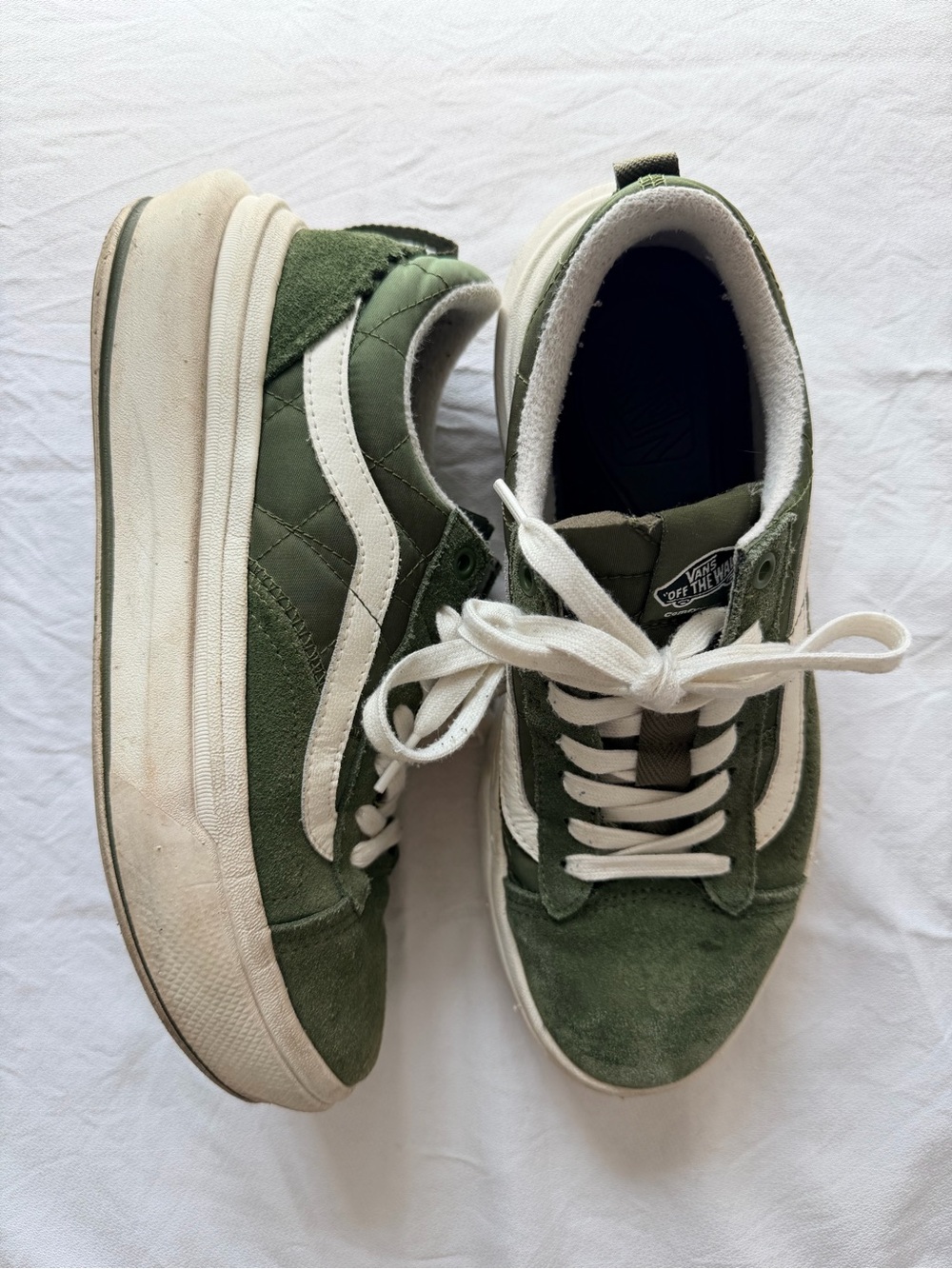 Vans Green Suede Low-Top Sneakers with White Stripe